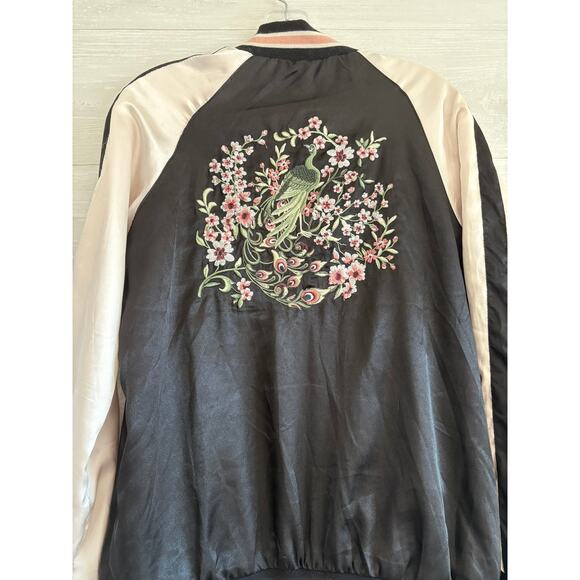 Outer Edge Floral Embroidered Black and Pink Bomber Jacket - Picture 7 of 8